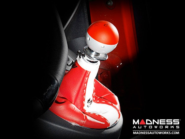 FIAT 500 Gear Shift Boot - Red and White Leather - Tuxedo w/ Scorpion Logo